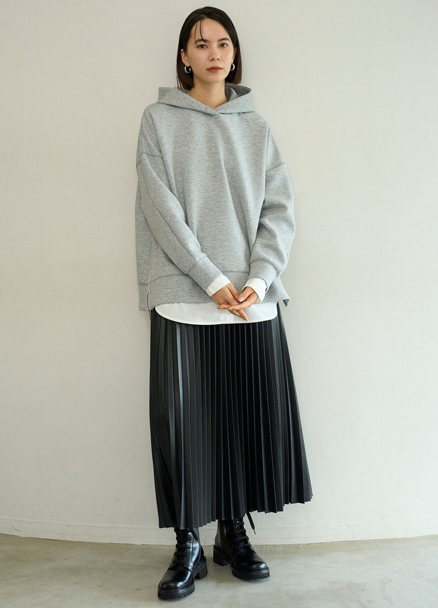 仿皮革光澤感百褶裙